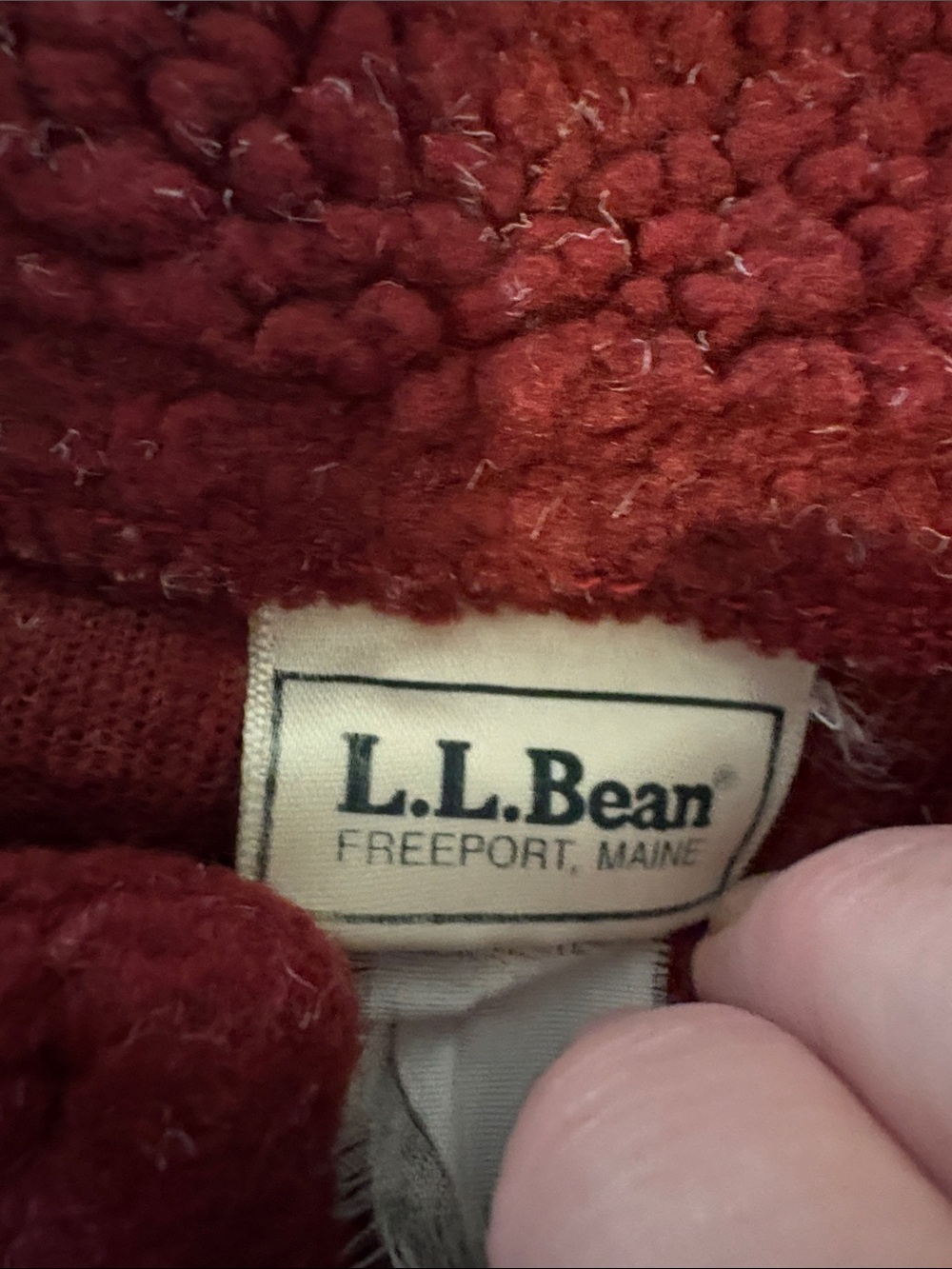 Vintage LLBean- 90’s Plush Sherpa Pullover Jacket in Deep Red - Picture 8 of 9